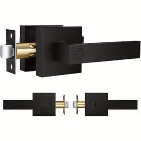 Resim 1/2'li Paket Mat Siyah Kapı Kolları - Anahtarsız İç Kapı Topuzları, Sağ ve Sol Taraf Kapılar için Çift Yönlü, Banyo, Yatak Odası, Ofis için Gizlilik Kare Kolu - Toz Boyalı Alüminyum, Kolay Kurulum, Modern Tasarım 