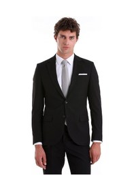 Resim Hatemoğlu Siyah Slim Fit Mono Yaka Desenli Klasik Takım Elbise Siyah 