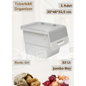 Resim Jet’s Home Tekli Jumbo Boy Organizer Kutu Tekerlekli Patateslik Soğanlık Sepet Gri 33 Lt 