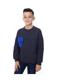 Resim Toontoy Kids Toontoy Erkek Çocuk Relax Fit Bisiklet Yaka Parçalı Baskılı Sweatshirt - Cep Detaylı & 2 İplik Füme 