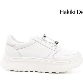 Resim Gönderi R Beyaz Lastik Bağcıklı Comfort Dolgu Taban Hakiki Deri Sneaker Beyaz 