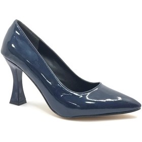 Resim Feles Kadeh Topuklu Kadın Stiletto Ayakkabı Lacivert Rugan 