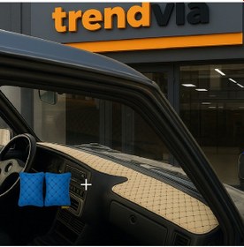 Resim Tofaş Şahin Doğan Kartal Yüksek Ön Göğüs Bej-siyah Torpido Kılıfı / Mavi-siyah Boyun Yastığı 