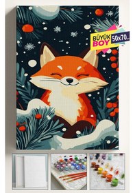 Resim Sayılarla Boyama Seti Numaralı Tuval Fırça Boya Dahil Kasnaklı Set 50x70 Cm - Kar Ve Tilki 
