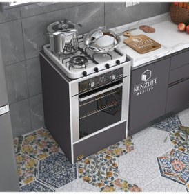 Resim Kenzlife Ankastre Modülü Kabini Neon Gri Fırın Ocak Dolabı Sabit Tabla 