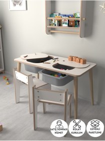 Resim PEKA Çocuk Oyun Ve Aktivite Masası - 2 Sandalye - Gri Sepetli 