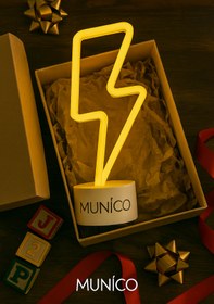 Resim Munico Dekoratif Neon Şimşek Masa Lambası - LED Işıklı, USB ve Pilli, Oyun Alanı ve Vitrin Dekoru İçin 