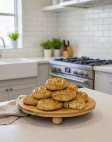 Resim Berina home Bambu Top Ayaklı Yuvarlak Pasta & Kek Standı – En Büyük Boy - Sunumluk ve Servis Tabağı 