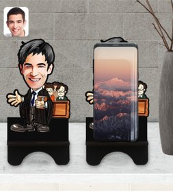 Resim Bk Gift Kişiye Özel Erkek Avukat Karikatürlü Ahşap Biblo Telefon Standı-2 
