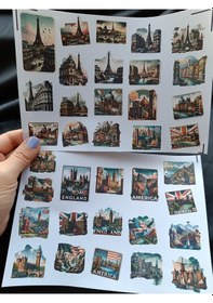 Resim Vintage Ülke Kartpostalları Etiket Seti, Bullet Journal, Planlayıcı Stickers Diğer 