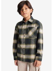 Resim Defacto Erkek Çocuk Oversize Geniş Kalıp Polo Yaka Kareli Flanel Uzun Kollu Gömlek G3460a825wnkh190 Haki-kh190 