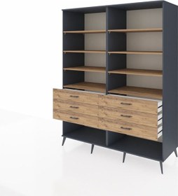 Resim Kronos Gardrop 8 Raflı 6 Çekmeceli 176x59x221 Antrasit-çam Beyaz 