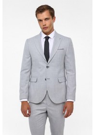 Resim Süvari Gri Slim Fit Desenli Sivri Yaka 6 Drop Klasik Takım Elbise 