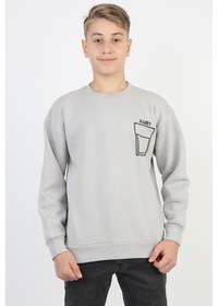 Resim Baskı Detaylı Bisiklet Yaka Erkek Çocuk Sweatshirt-90910 Gri 