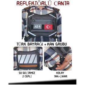 Resim Reflektörlü Gögüs Çantası Kan Grubu Ab+ Türk Bayrağı Su Almaz 