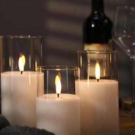 Resim Büyük Pil Modeli Elektronik Mum (pil olmadan), Akrilik Kapaklı Elektronik Mum Lambası LED Simülasyon Doğum Günü Yaratıcı Düğün Dekorasyonu Noel Işık Atmosfer Işığı 