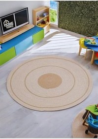 Resim Jüt Paspas, Kilim, Halı, Kapı Önü Paspas, Yuvarlak Paspas, Mutfak Paspası, Banyo Paspası, Hediyelik 90 x 90 JÜT-BEYAZ KIRÇIL 