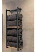 Resim Metal Ahşap Banyo Havluluk . Kahverengi 