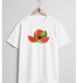 Resim Oversize Karpuz Watermelon Göğüs Tasarımlı Unisex T-shirt Beyaz 