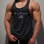 Resim ALPHA Erkekler için Hızlı Kuruyan Atletik Atlet - Vatansever Amerikan Bayrağı Baskılı, Nefes Alabilir Polyester, Yuvarlak Yaka Kolsuz Spor & Basketbol Yeleği - Fitness, Koşu & Antrenman için İdeal, Spor Atlet 