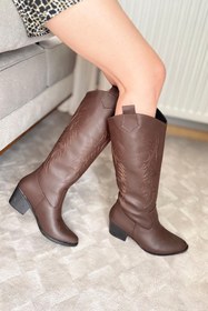 Resim Preshley Kadın Jasire Kahverengi Nakışlı Western Kovboy Cowgirl Bot Çizme 