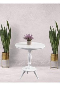 Resim 52 Çap Fiskos Ahşap Beyaz Cilalı Mdf Yan Sehpa Çiçeklik Standı 