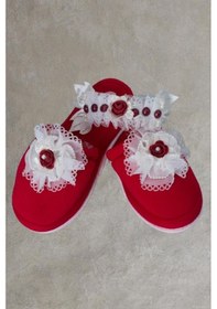 Resim Mecit 0078 Bayan Kırmızı Hamile Lohusa Terlik Taç Seti Kırmızı 