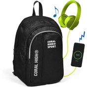 Resim Coral High Unisex Sport Siyah Beş Bölmeli Usb Şarjlı Kulaklık Çıkışlı Sırt Çantası 23241 