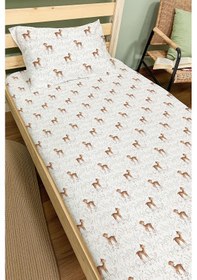 Resim Organik Tek Kişilik Lastikli Çarşaf Seti - Minik Zarif Ceylan Renkli 