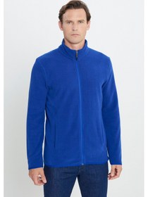 Resim AC&Co / Altınyıldız Classics 4A5221100014SKS3XL Standart Fit Fermuarlı Bato Yaka Polar Erkek Ceket Saks Mavisi 
