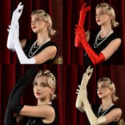 Resim Siyah, Kırmızı, Beyaz ve Bej Vintage Fransız Uzun Opera Eldivenleri - Akşam Etkinlikleri ve Düğünler İçin Mükemmel 