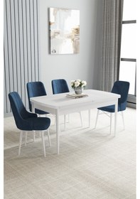 Resim Jusie Beyaz 80x132 Açılabilir Yemek Odası Takımı 4 Adet Sandalye Krem 