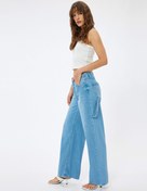 Resim Düşük Bel Kot Pantolon Cep Detaylı Rahat Kalıp - Loose Straight Fit Jeans 