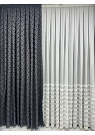 Resim Çapraz Saçak Fonluk Pamuklu Keten Koyu Gri Fon Perde 1/3 Sık Pile Tek Kanat Koyu Gri 