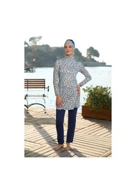 Resim Estiva 25934 Lacivert Dijital Desenli Tam Boy Lycralı Tesettür Mayo 