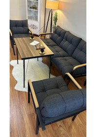 Resim Modern Style Home Modern Sarıyer Balkon, Bahçe, Cafe - Metal Kanepe Koltuk Takımı - 3+1+1+masa Antrasit Modernk026 Antrasit 