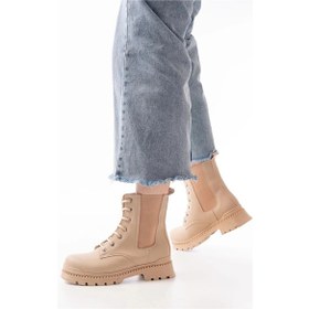 Resim 2051-298 Bej Düz Topuklu Bağcıklı Lastikli Günlük Kadın Bot Çok Renkli 