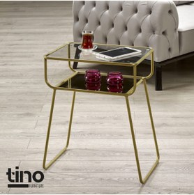 Resim tino furniture Gold Yan Sehpa Cam Raflı Metal Geyik Sehpa 