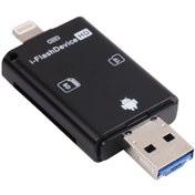 Resim Rogfer Nk-208 3'ü 1 Arada İ-flash Tf Kart / 8 Pin Usb 2.0 Mikro Usb Aygıtları İçin Sd Kart Okuyucu Siyah 