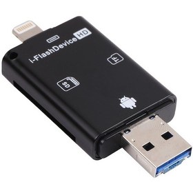 Resim Rogfer Nk-208 3'ü 1 Arada İ-flash Tf Kart / 8 Pin Usb 2.0 Mikro Usb Aygıtları İçin Sd Kart Okuyucu Siyah 