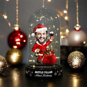 Resim Keyif Çatan Noel Baba Kostümlü Erkek Fanus Biblo 