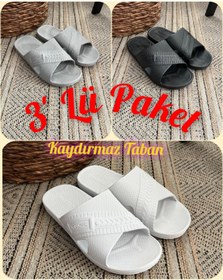Resim Behtah Kundura Erkek 3'lü Paket Kaymaz Taban Esnek Airblow Banyo Balkon Plaj Havuz Terlik 