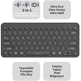 Resim Everest KB-BT16 3 Cihaz Desteği 2.4G+BT1+BT2 Türkçe Q Klavye 