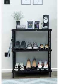 Resim 3 Raflı Metal Telli Çok Amaçlı Ayakkabılık Ve Organizer Raf Kolay Kurulumlu, Çevir-tak Sistem Raf Siyah Mermer 