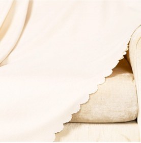 Resim Kırık BeyazDokuma Kadife Şönil Düz Kumaş Çift Taraflı Koltuk Şalı 