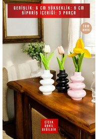 Resim Siyah Dekoratif Vazo Seti Obje Ev Dekorasyon Masa Üstü Dekor Vazo Seti Model 5 Pembe Siyah Beyaz Pembe Siyah Beyaz 