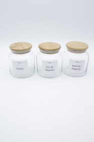 Resim zezedesing Bambu Kapak Pamuk-kulak Pamuğu Ve Makyaj Pamuğu Kavanozu 500ml 