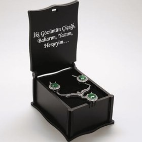 Resim Hediye Notu Yazılı Siyah Ahşap Kolye Küpe Bileklik Set Takı Kutusu - M4 