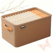 Resim 4 adet Boho Kumaş Depolama Sepeti, Kollarla, Giysiler ve Oyuncaklar için Yığınlanabilir Çok Fonksiyonlu Organizatör, Dayanıklı Kalın Çerçeve, Ev, Yurt, Gardırop, Raf Sepetleri, Raf Sepetleri için Alan Tasarrufu Tasarımı 
