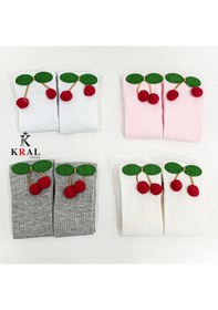Resim Kral Socks Kız Çoçuk Çorap Kiraz Desenli Renkli Pamuklu Okul Çorabı 